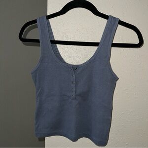 Abercrombie & Fitch Ribbed Henley Tank Top Blue S